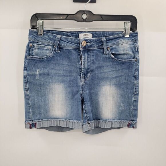 Kensie Mid Rise Jean Shorts Womens Size 4 27 Cuffed Distressed Pockets Stretch - Picture 10 of 10